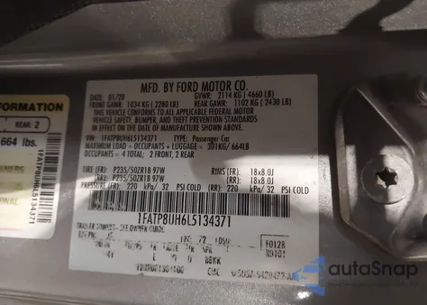 2020 Ford Mustang Ecoboost Premium из США, поврежденный, VIN 1FATP8UH6L5134371